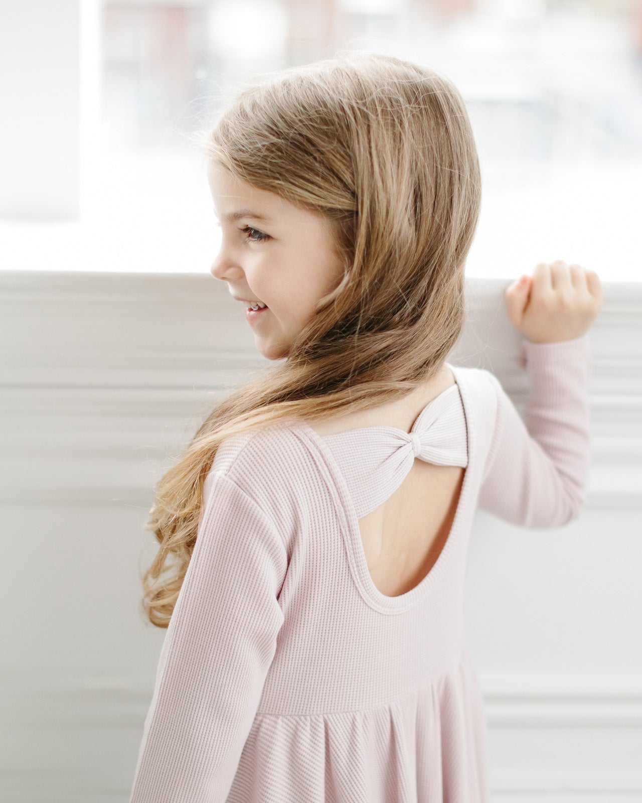 Robe chandail gaufrée à manches longues rose chair 6