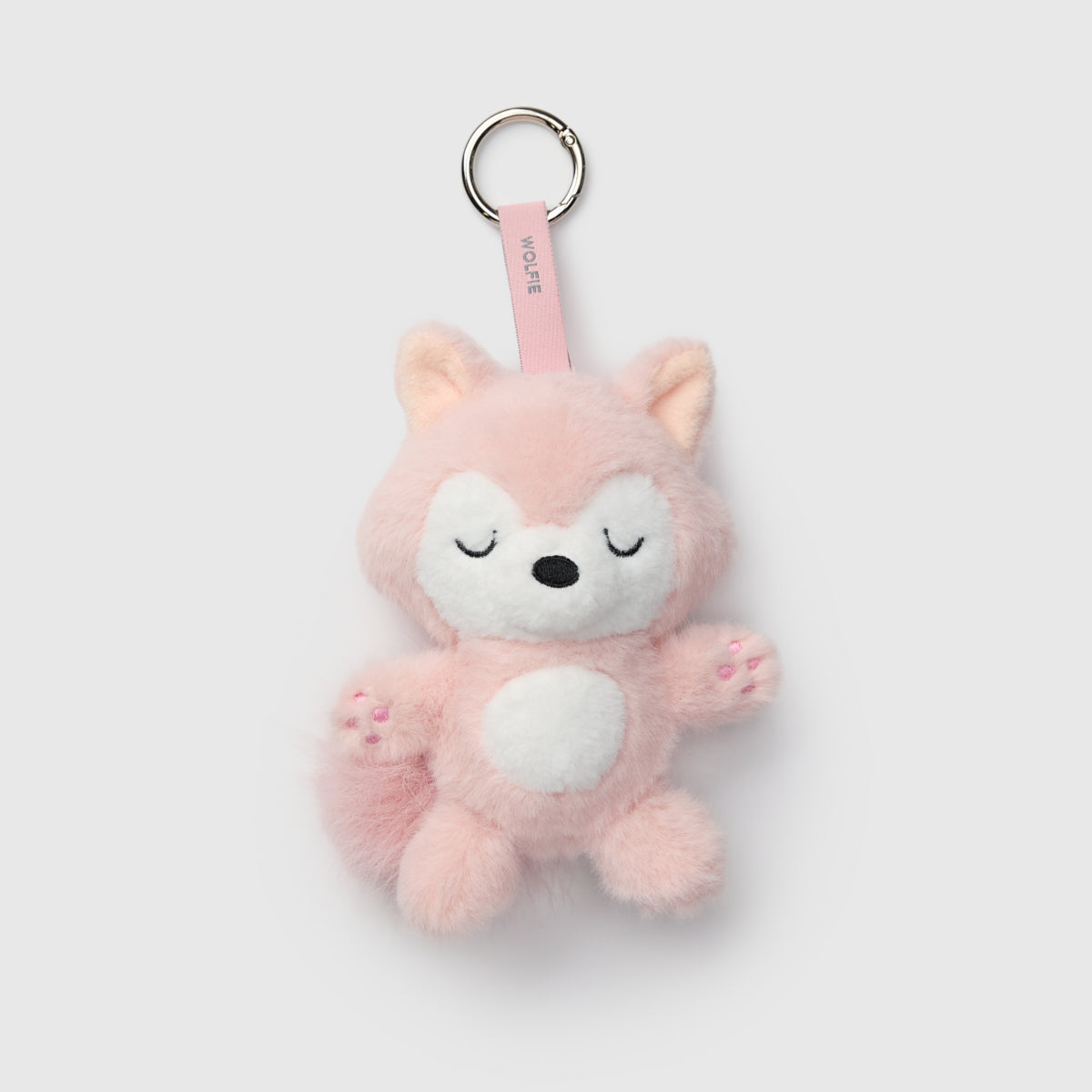 Loulou Lollipop Wolfie Plush Bag Charm in Pink — front view on white background