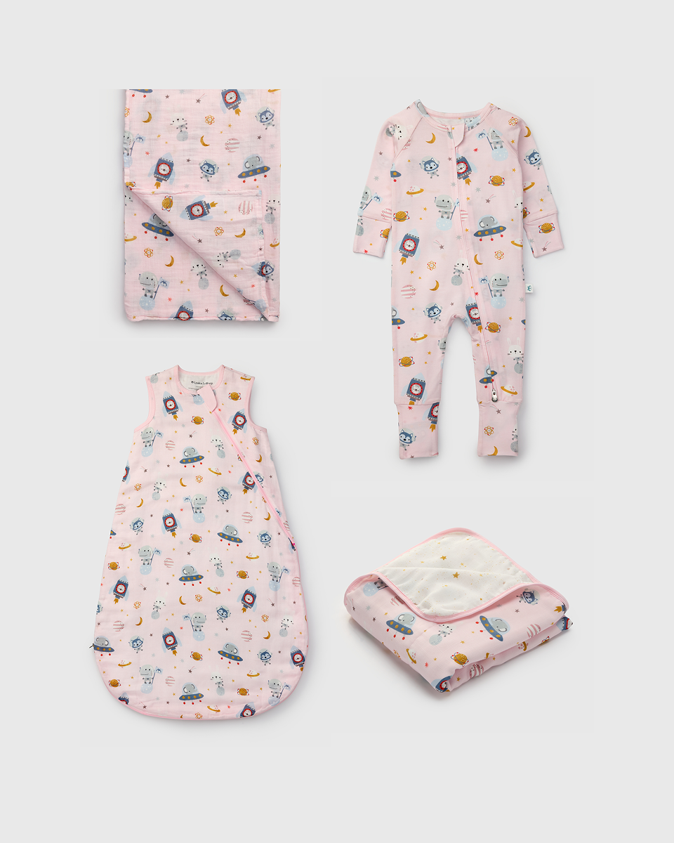 Loulou Lollipop Newborn Sleep Gift Bundle in Astro Explorers — front view on white background