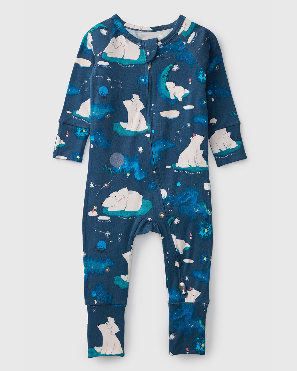 Loulou Lollipop TENCEL baby sleeper footie pajamas in Stargazing Bears — front view on white background