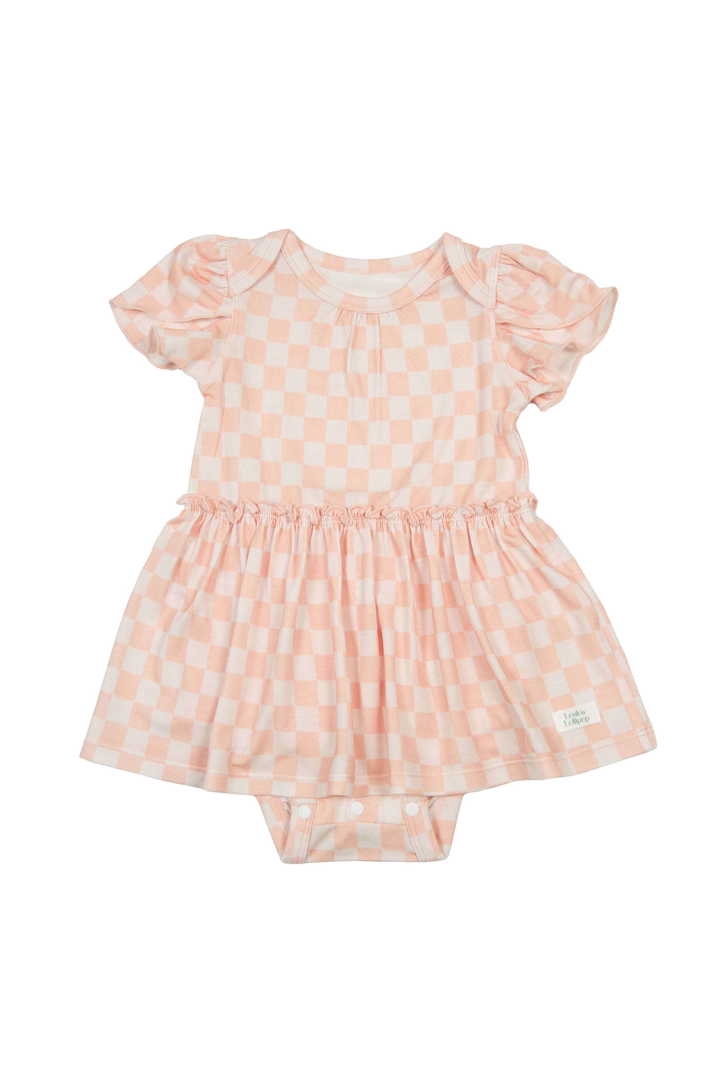 Short Sleeve Bodysuit Dress - Pink Checkerboard