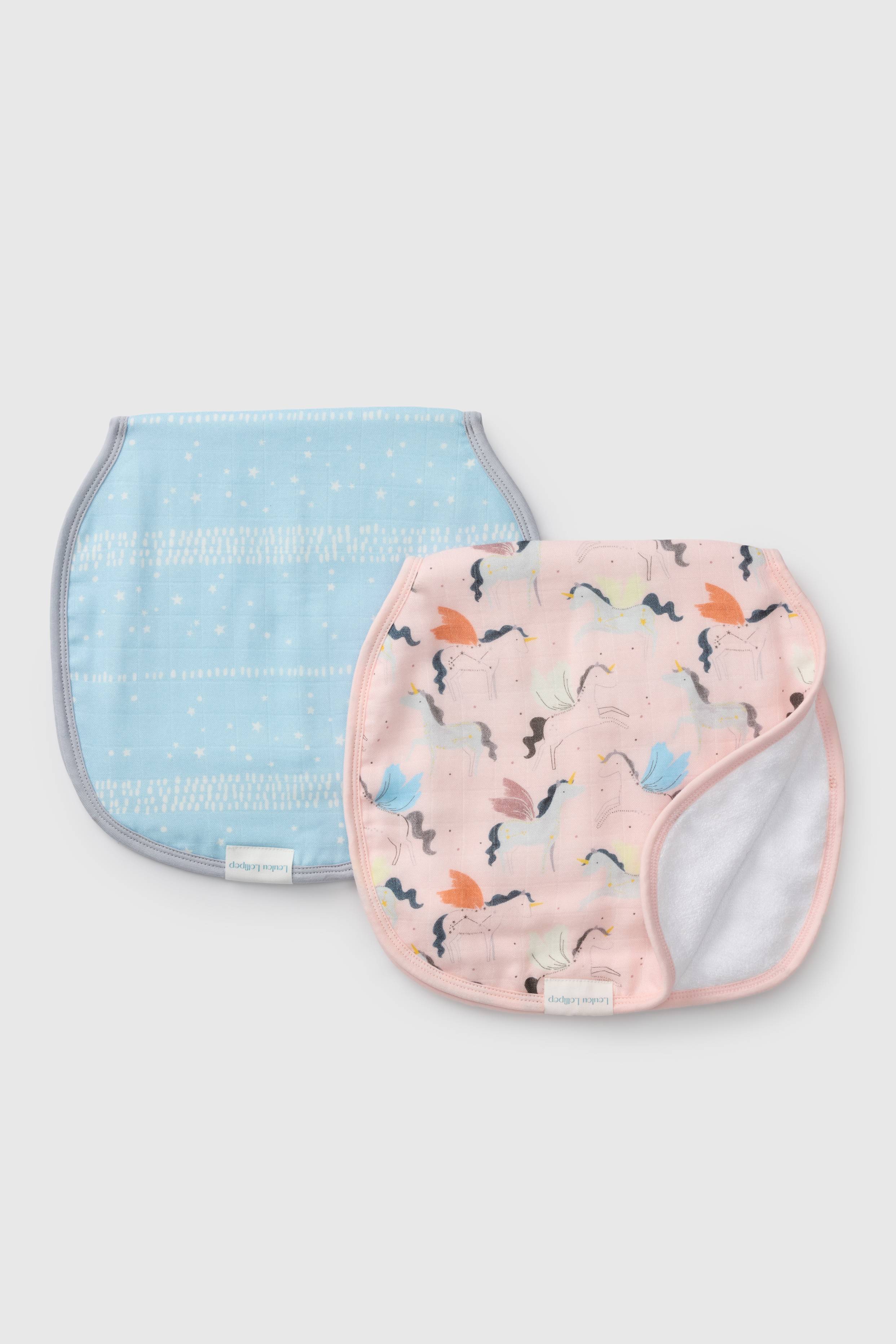 Loulou Lollipop Burp Cloth Set in Unicorn Ballet — front view on white background