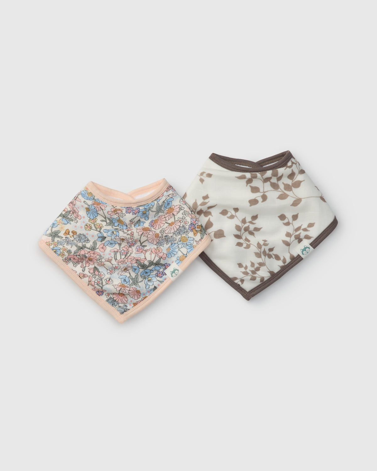 Two floral-patterned bandannas on a light gray background