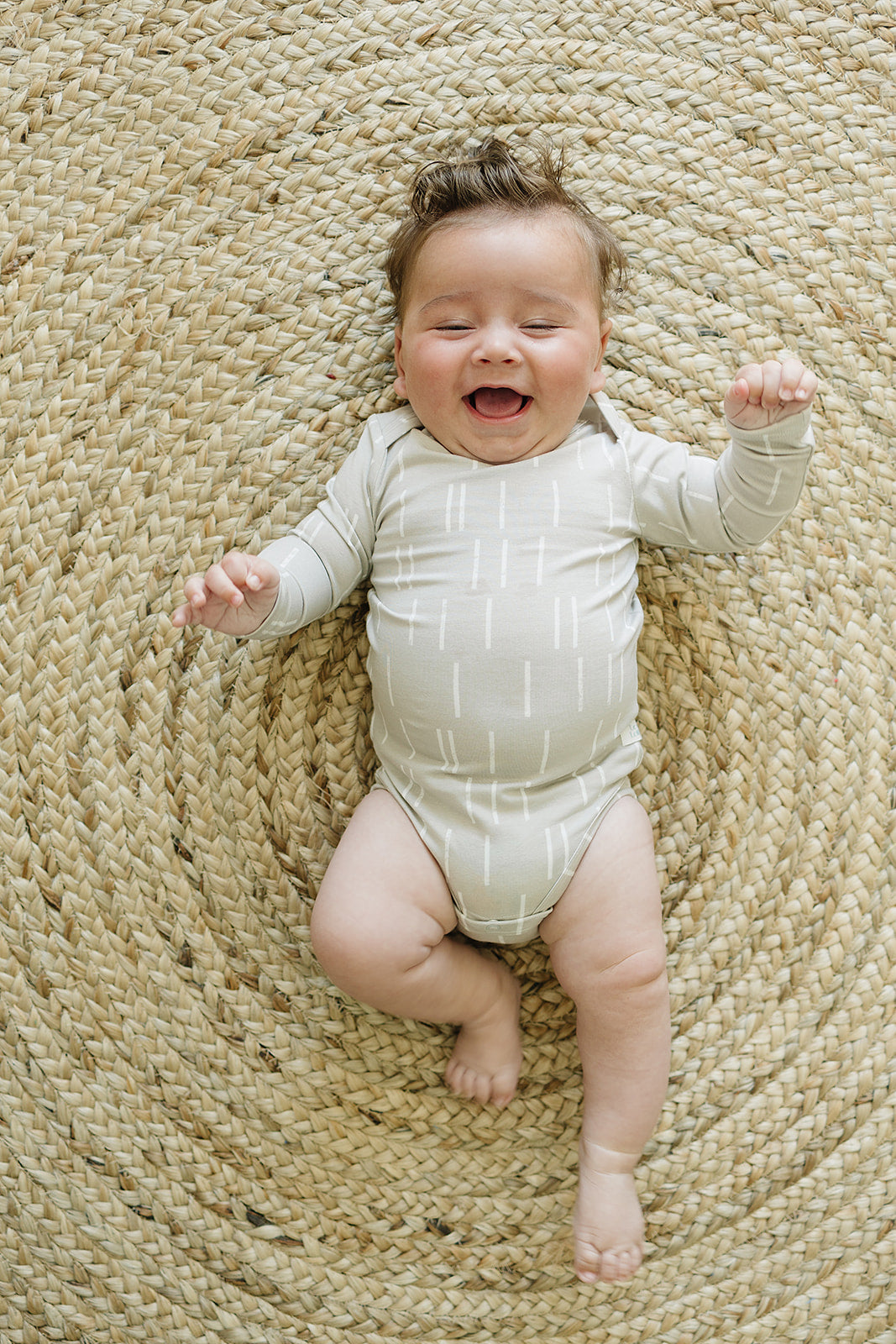 Loulou Lollipop Long Sleeve Ruffle Bodysuit in Grey Dash — front view on white background
