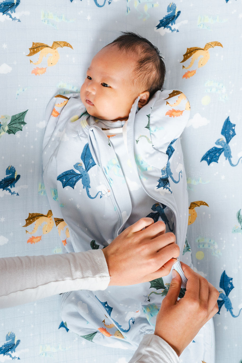 Baby Sleep Sack Swaddle Wrap Zipper Detail - Magical Dragons