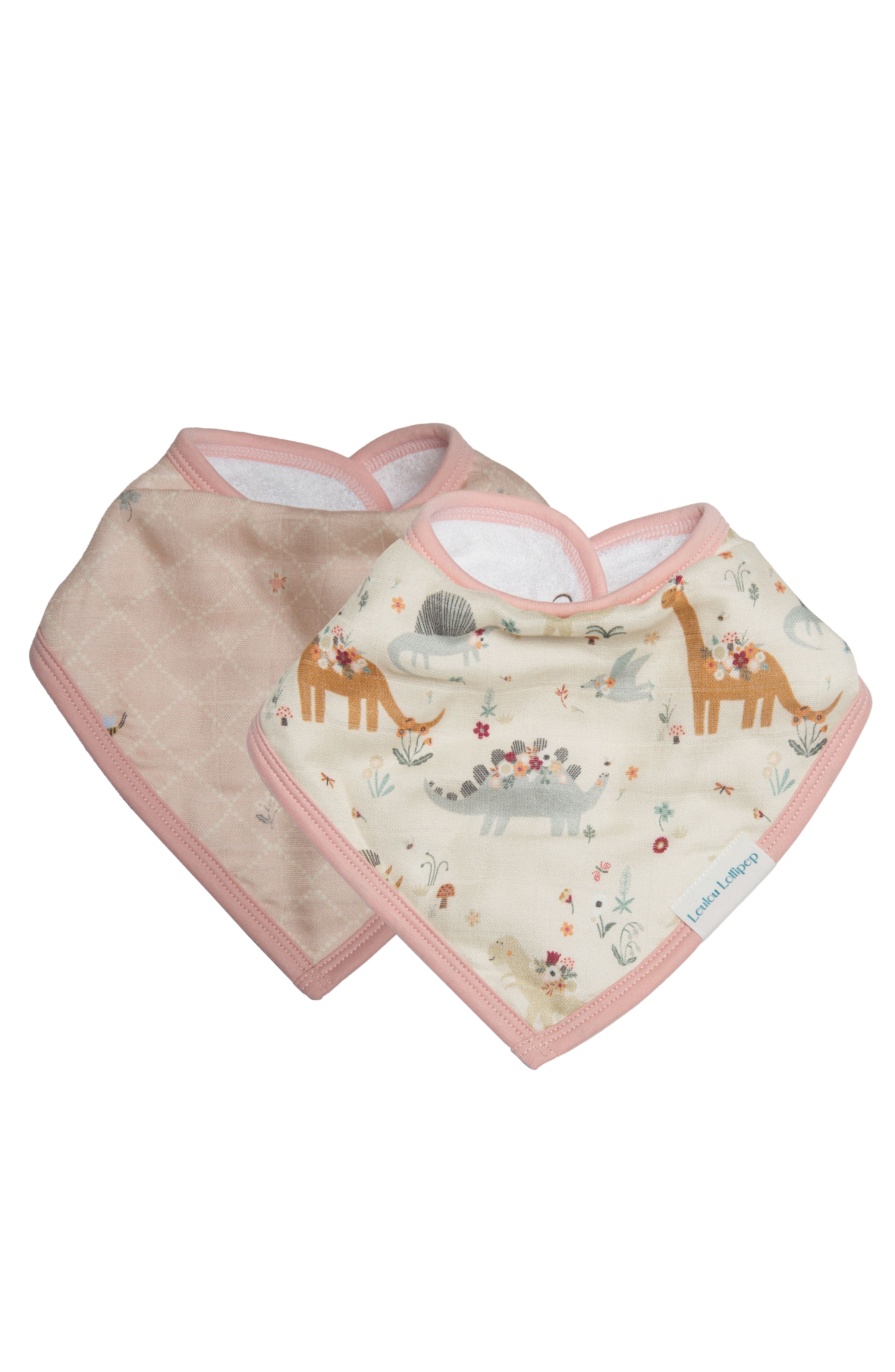 Loulou Lollipop bandana bib set 2-pack in Baby Dinomite — front view on white background