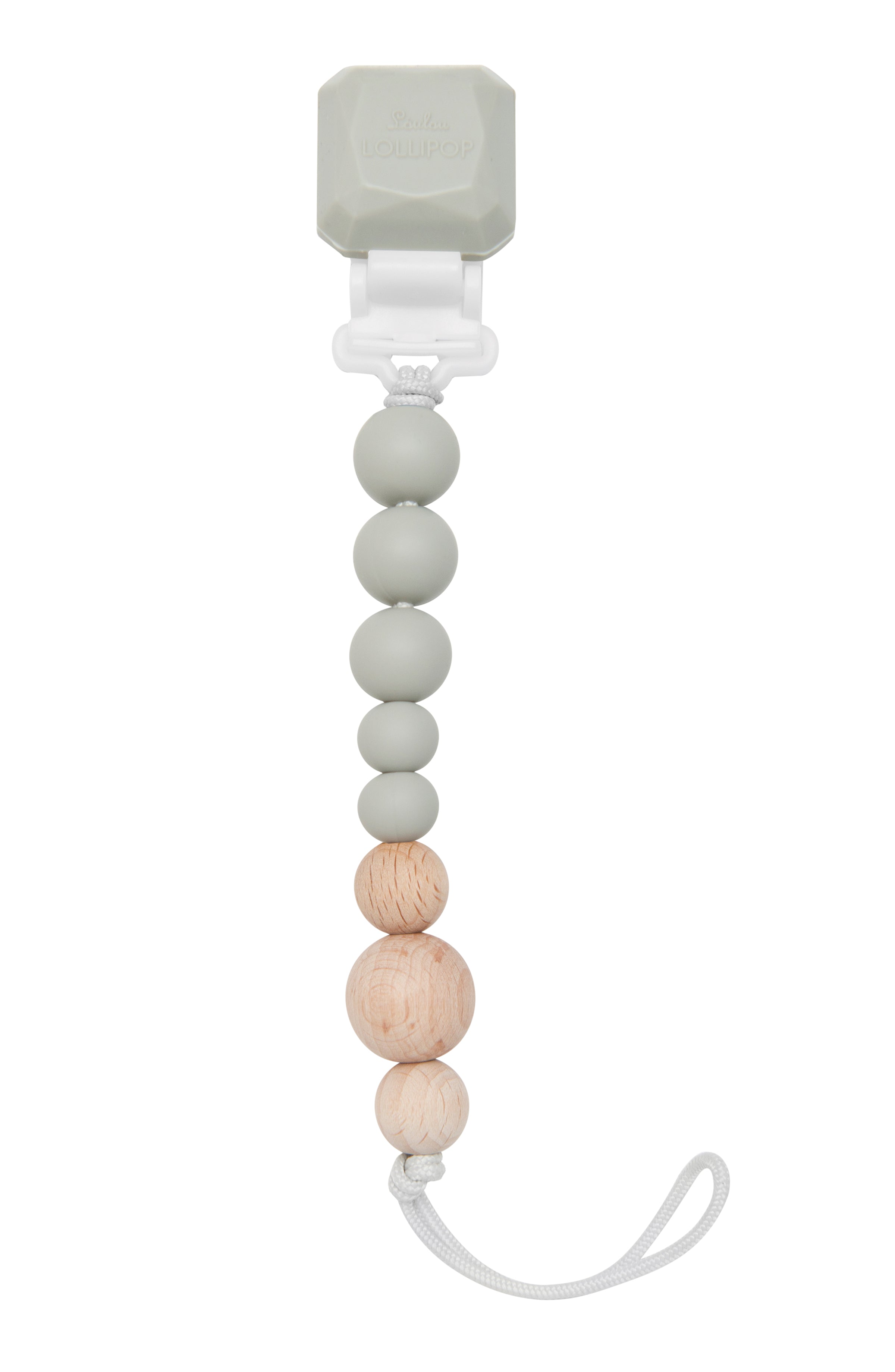 Gem-Colour-Pop-Silicone-&amp;-Wood-Pacifier-Clip-Grey-1