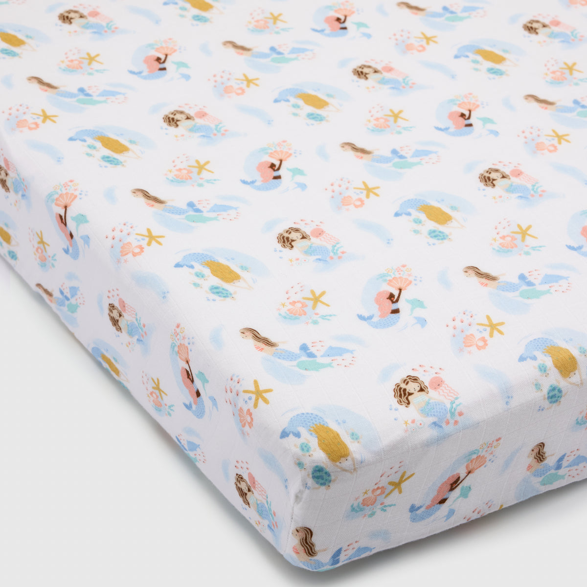 Muslin Fitted Crib Sheet — Mermaids