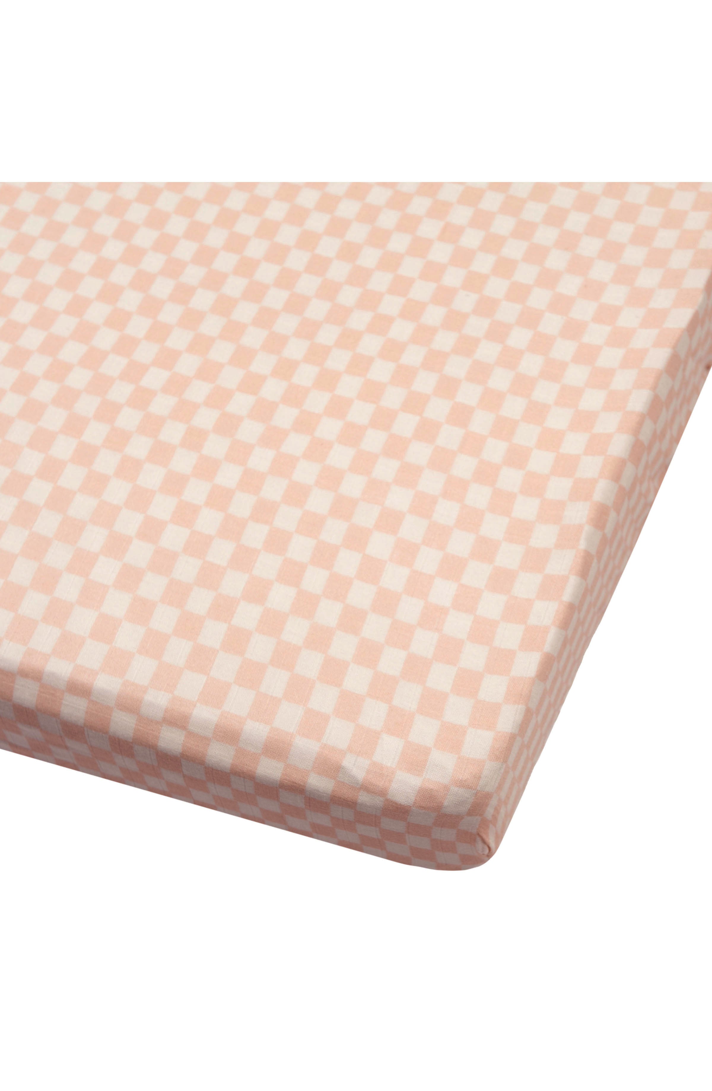 Muslin Fitted Crib Sheet - Pink Checkerboard