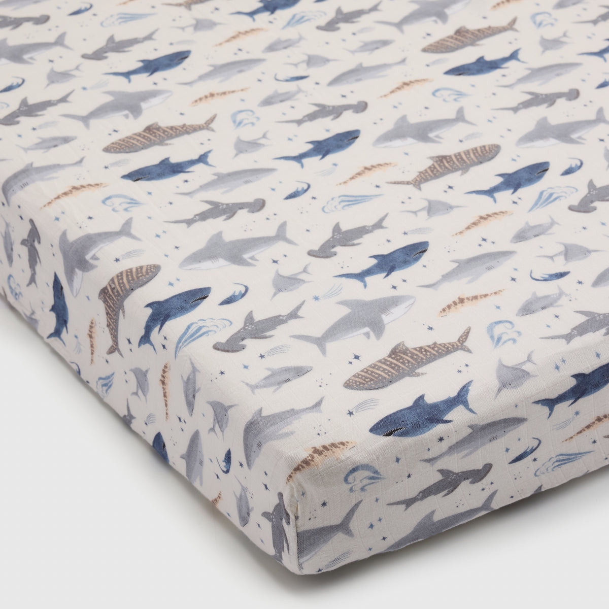 Muslin Fitted Crib Sheet — Smiley Sharks