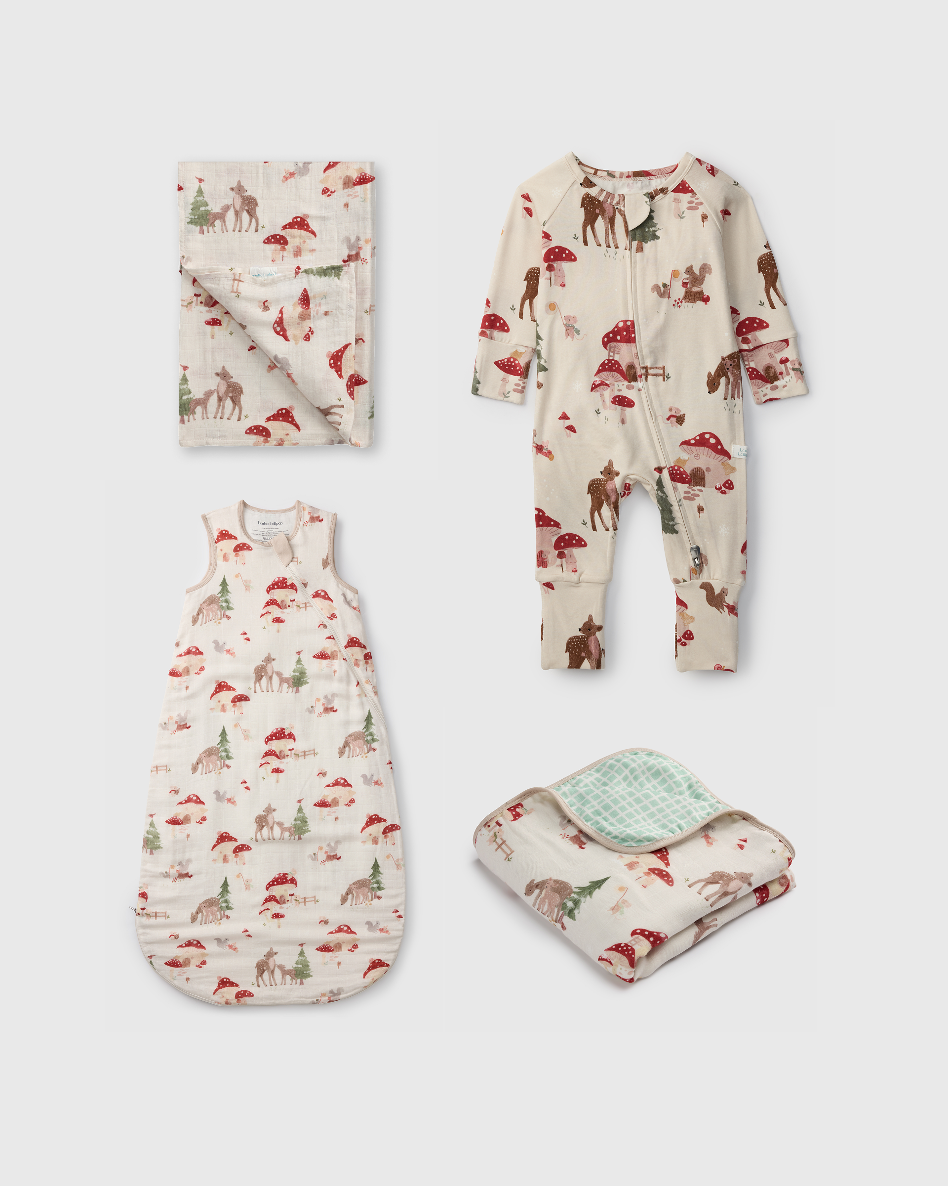 Loulou Lollipop Newborn Sleep Gift Bundle in Forest Families — front view on white background