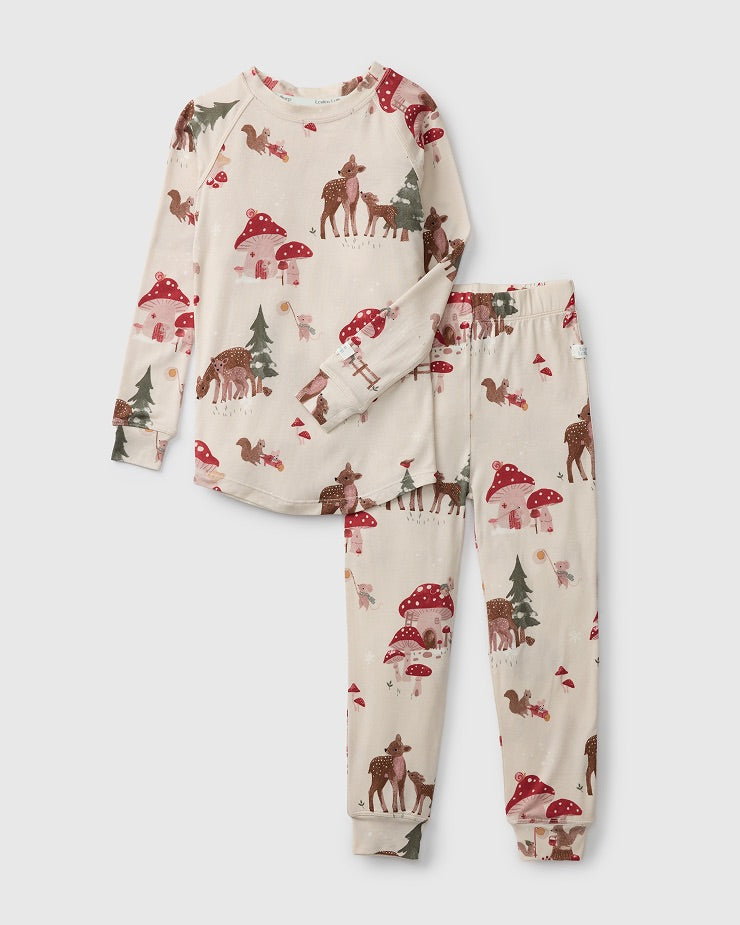 Loulou Lollipop Long Sleeve Pajama Set in Forest Families — front view on white background