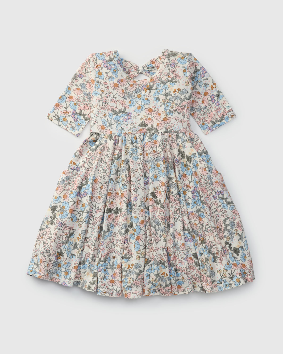 Floral girls skater dress on a light gray background
