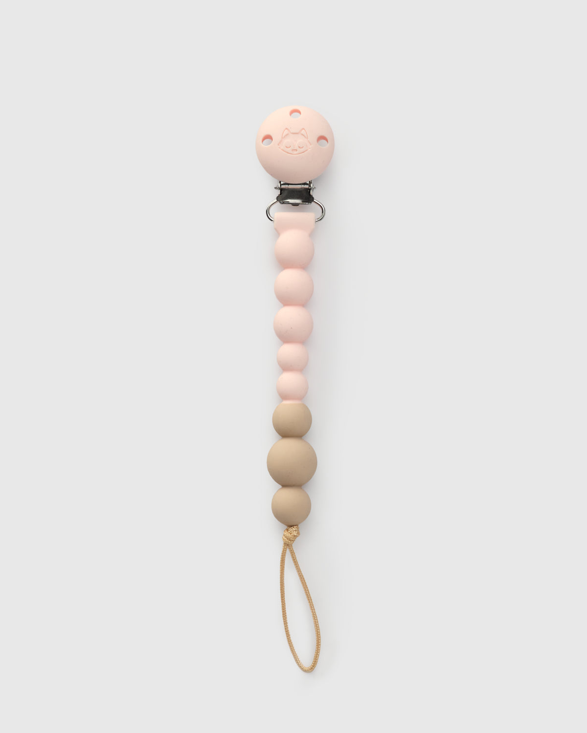 Loulou Lollipop FDA-compliant food-grade silicone pacifier clip in pink quartz - front view on white background