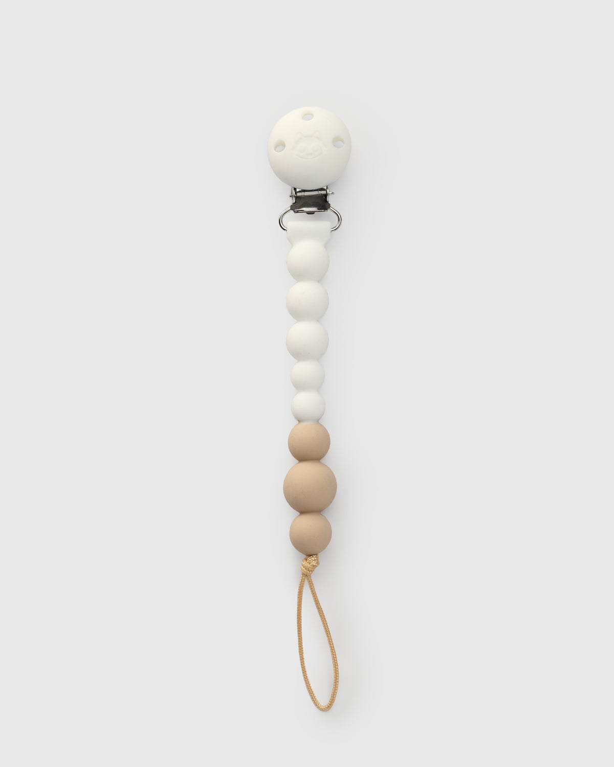 Loulou Lollipop FDA-compliant food-grade silicone pacifier clip in white - front view on white background