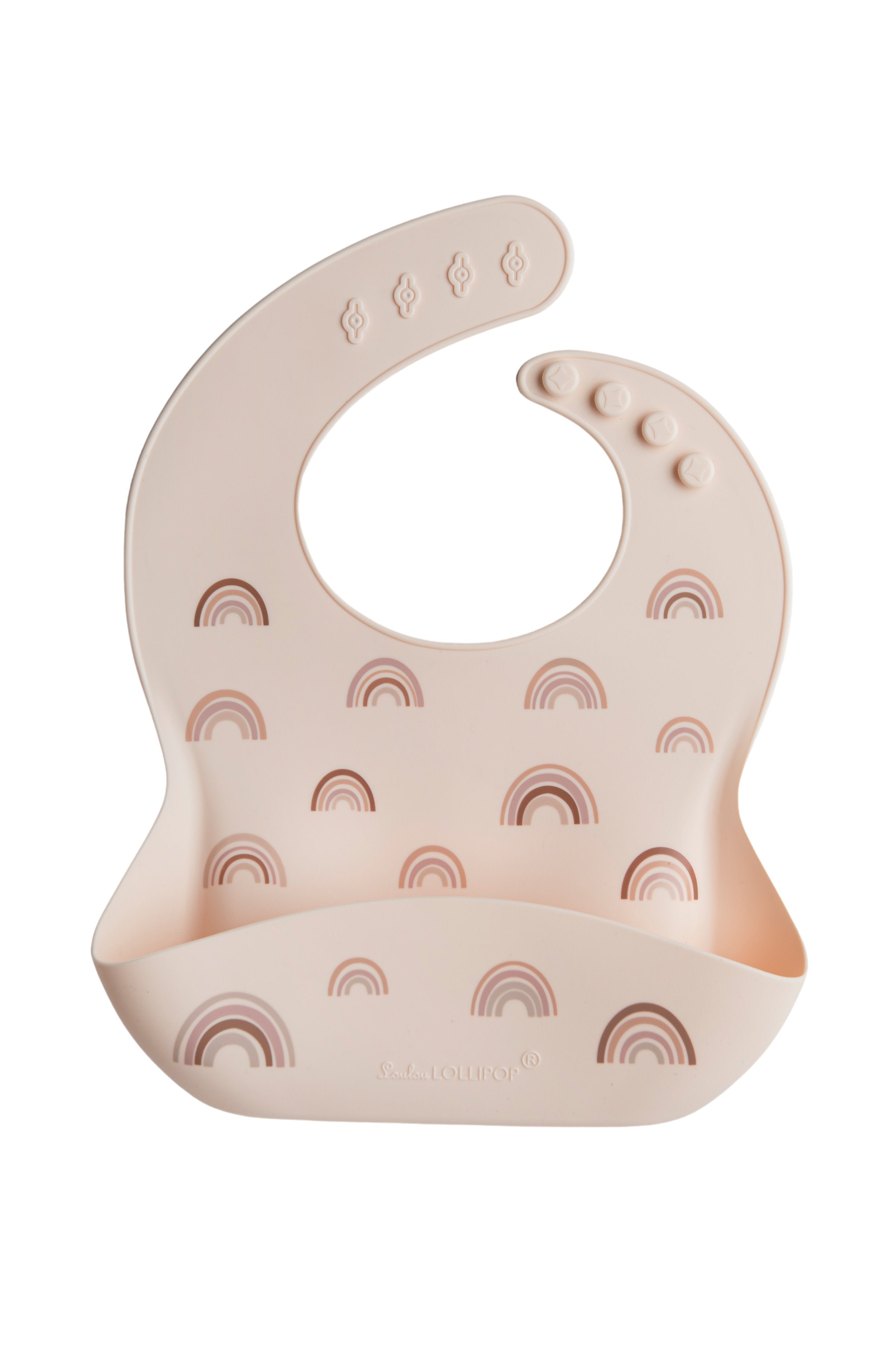 Loulou Lollipop FDA-compliant food-grade silicone baby bib in Rainbow — front view on white background