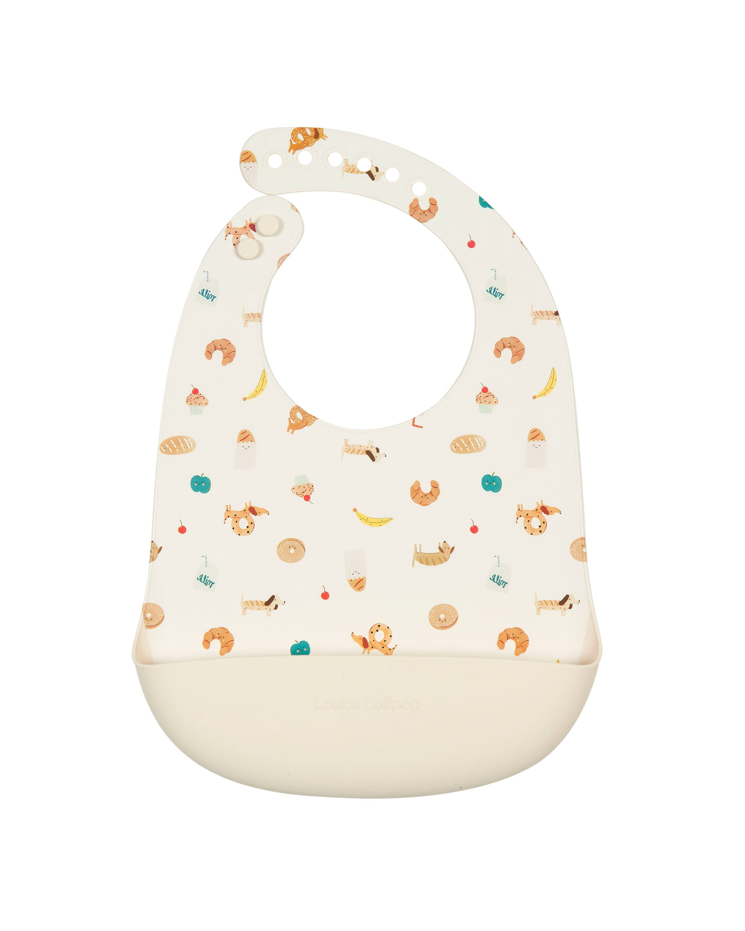 Loulou Lollipop FDA-compliant food-grade silicone baby bib in French Breakfast — front view on white background