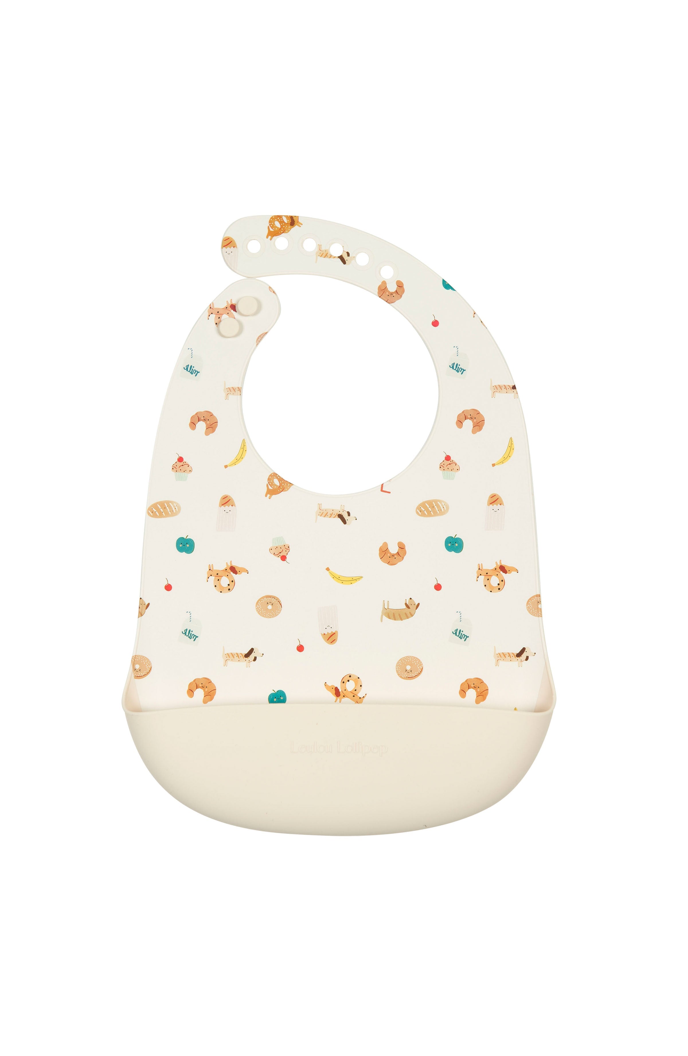 Loulou Lollipop FDA-compliant food-grade silicone baby bib in French Breakfast — front view on white background