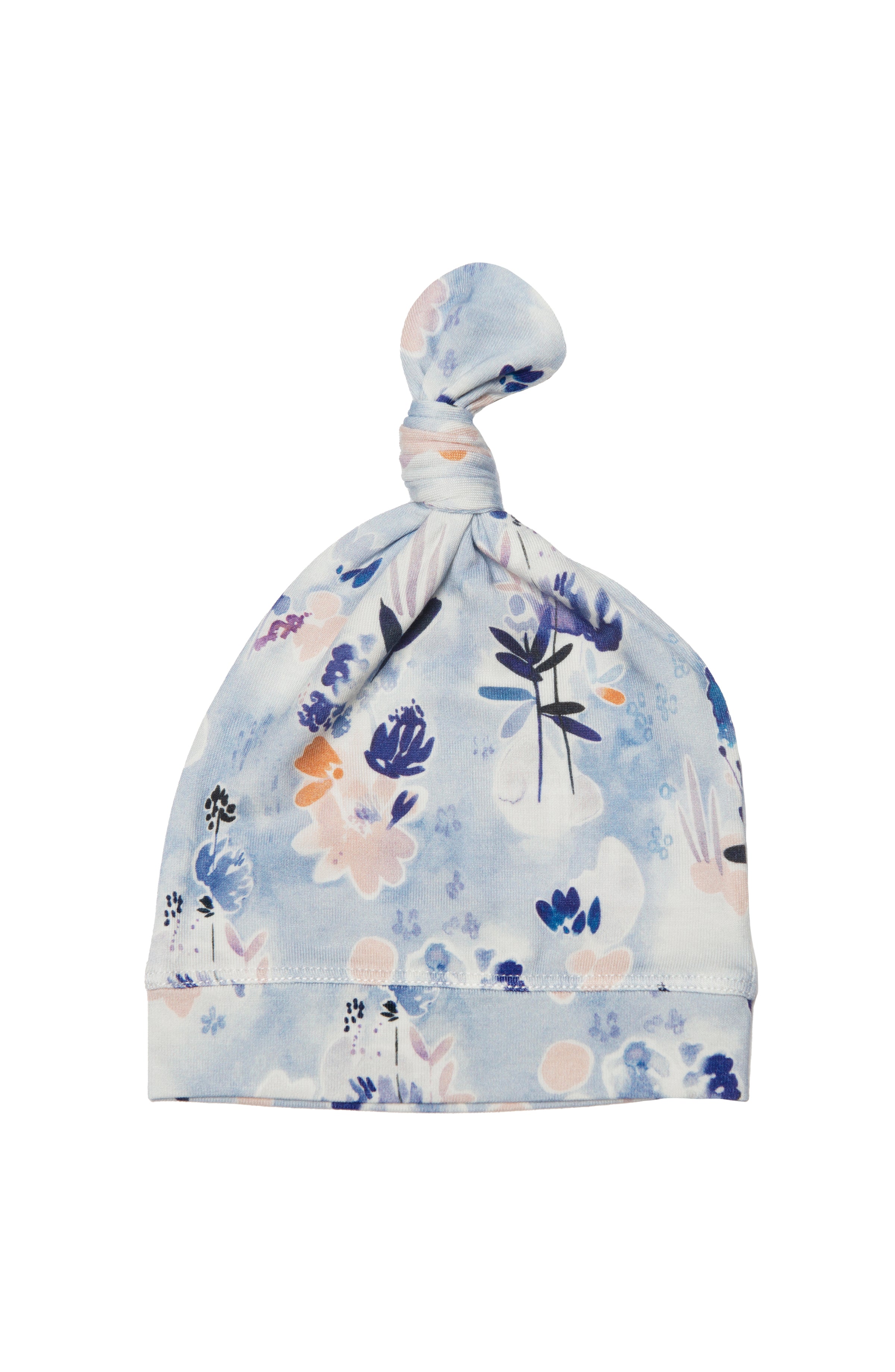Top Knot Beanie - Ink Floral
