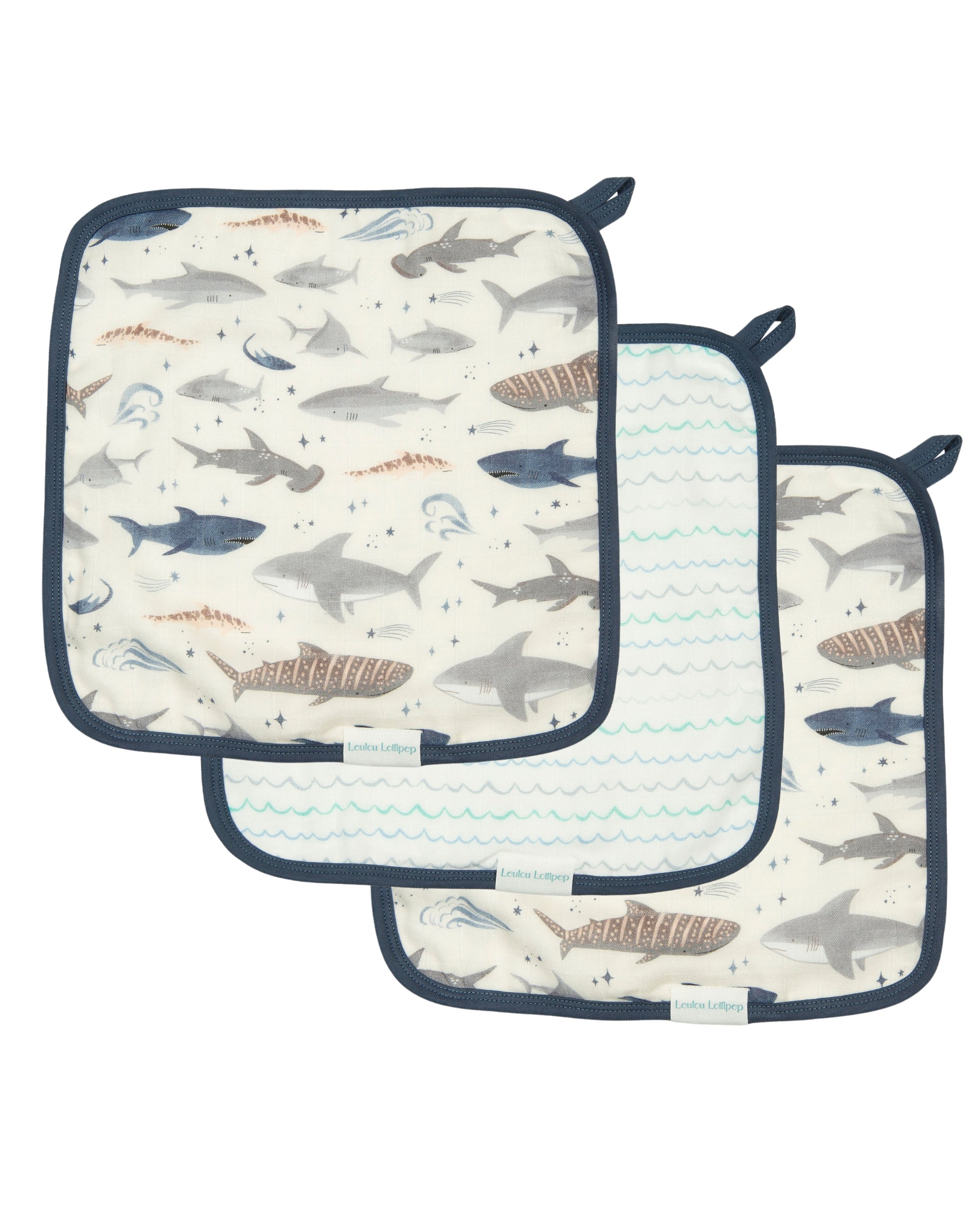 Washcloth Set - 3 Pack - Smiley Sharks