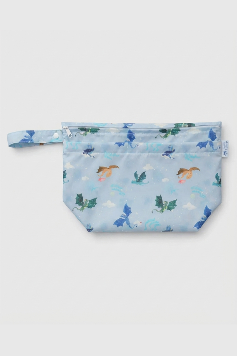 Loulou Lollipop Wet Dry Bag in Magical Dragons — front view on white background