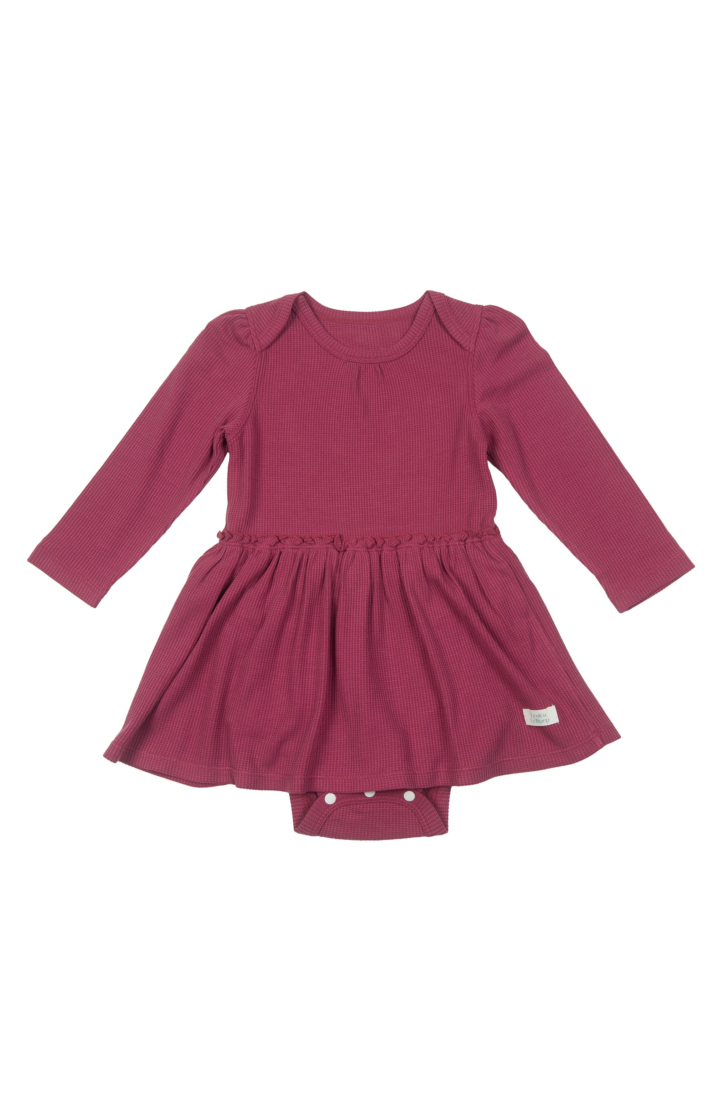 Loulou Lollipop Waffle Long Sleeve Bodysuit in Sugar Plum — front view on white background