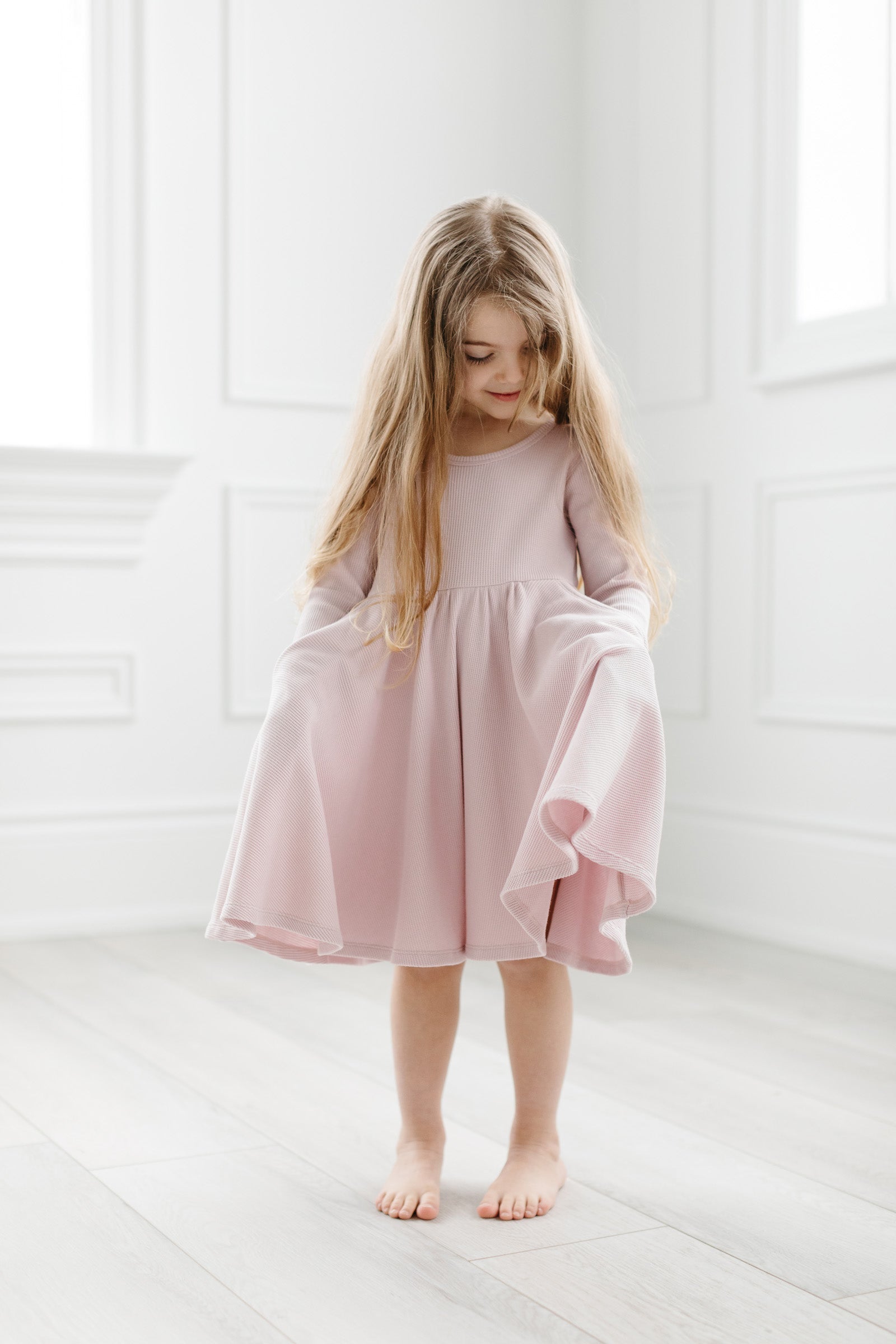 Waffle-Long-Sleeve-Skater-Dress-Blush-Pink-3