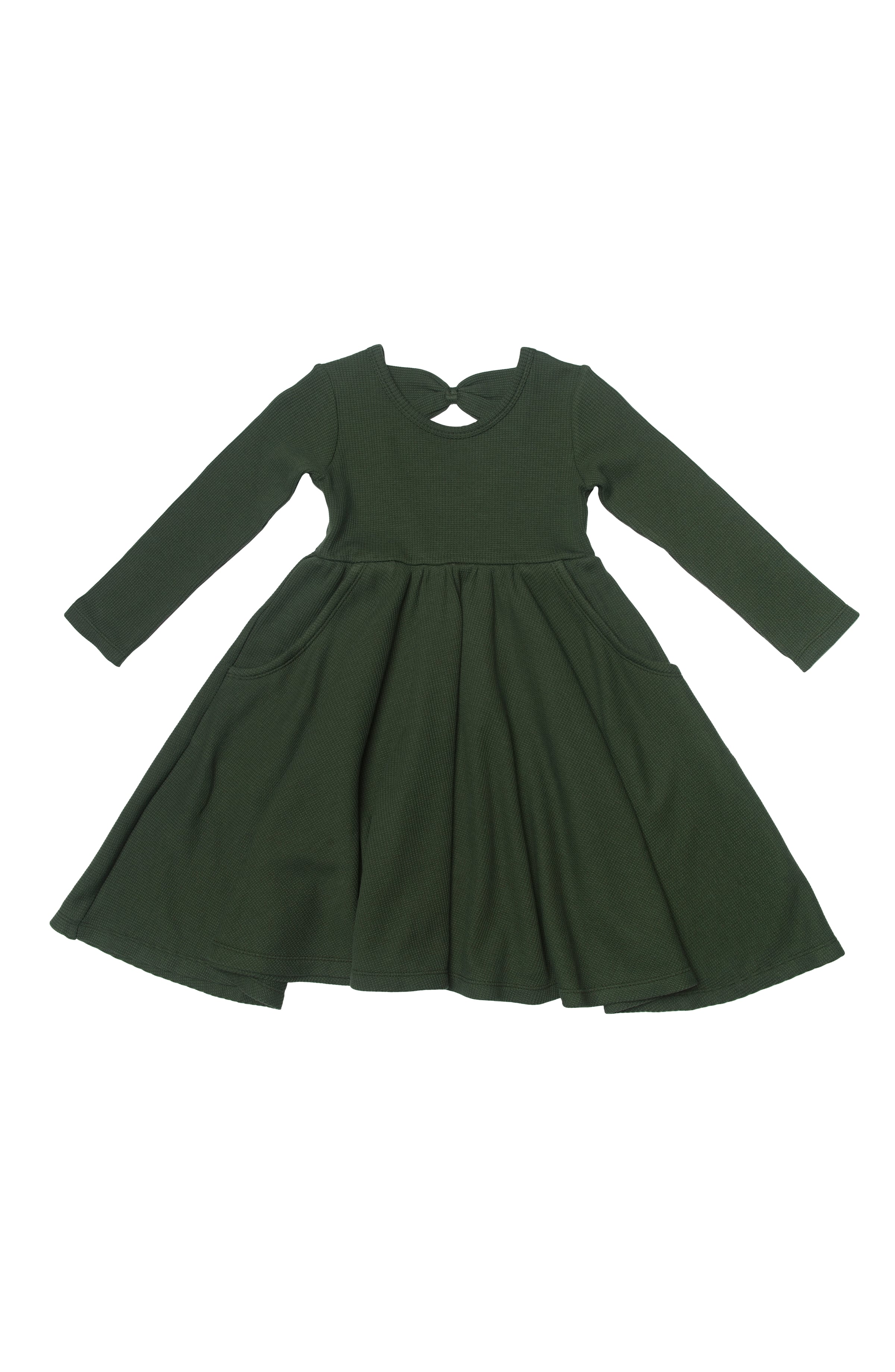 Waffle-Long-Sleeve-Skater-Dress-Spruce-Green-3