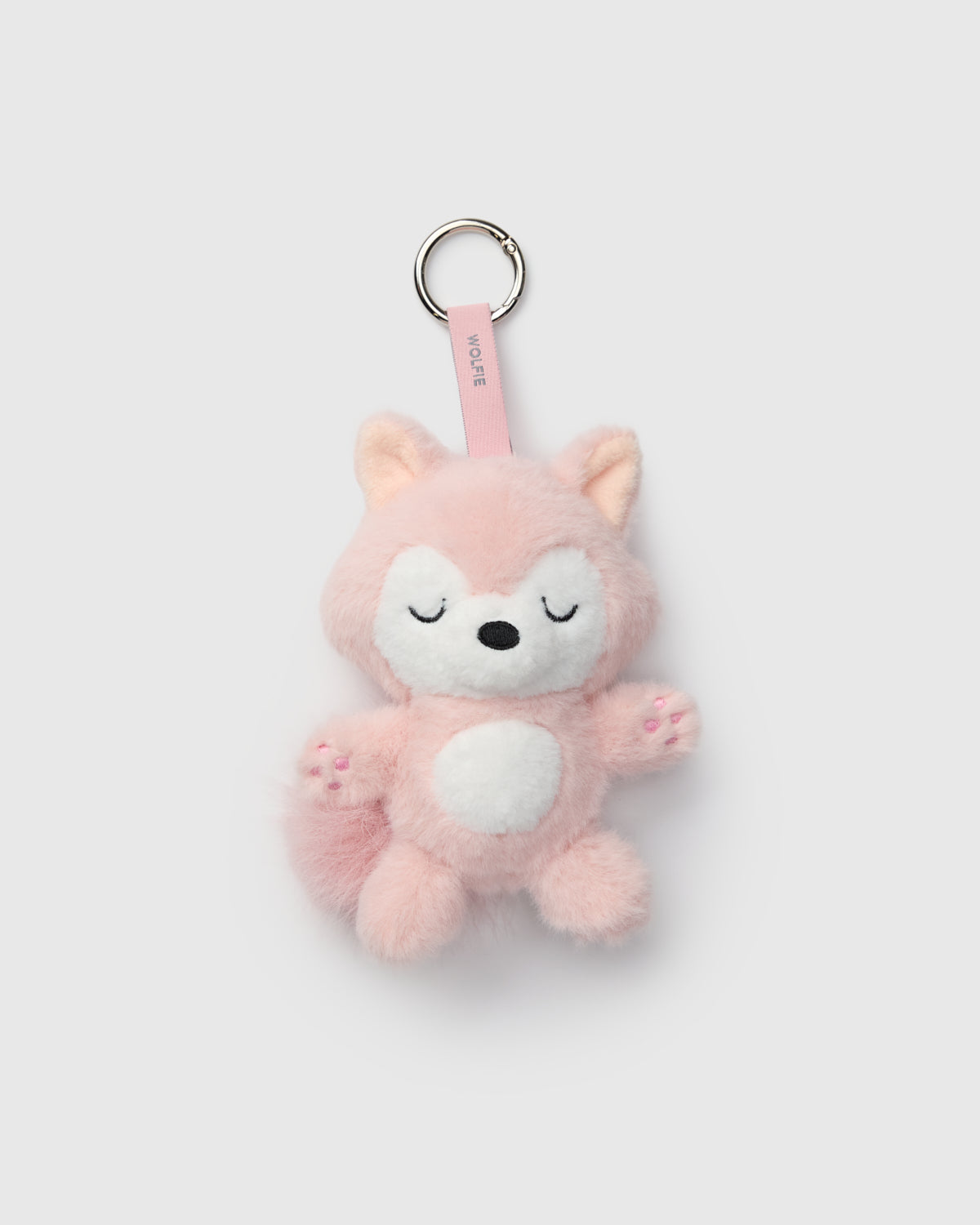 Loulou Lollipop Wolfie Plush Bag Charm in Pink — front view on white background